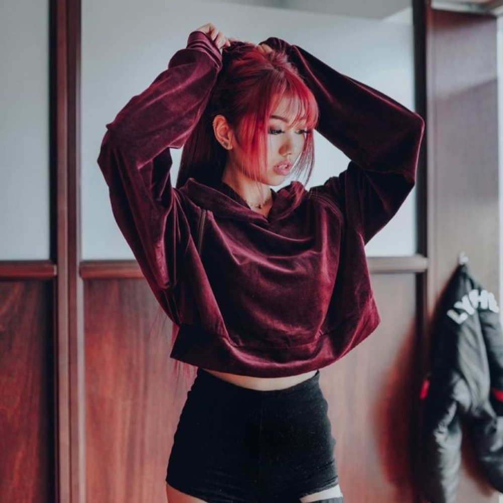 Lychee the Label Red Velvet Open Back Detail Hoodie